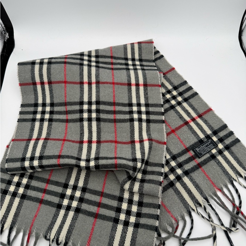 Burberry Wool Gray Plaid Scarf